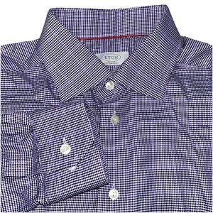 Eton Contemporary Purple Geometric Plaid Men's 42 16.5 Button Up Long Sleeve